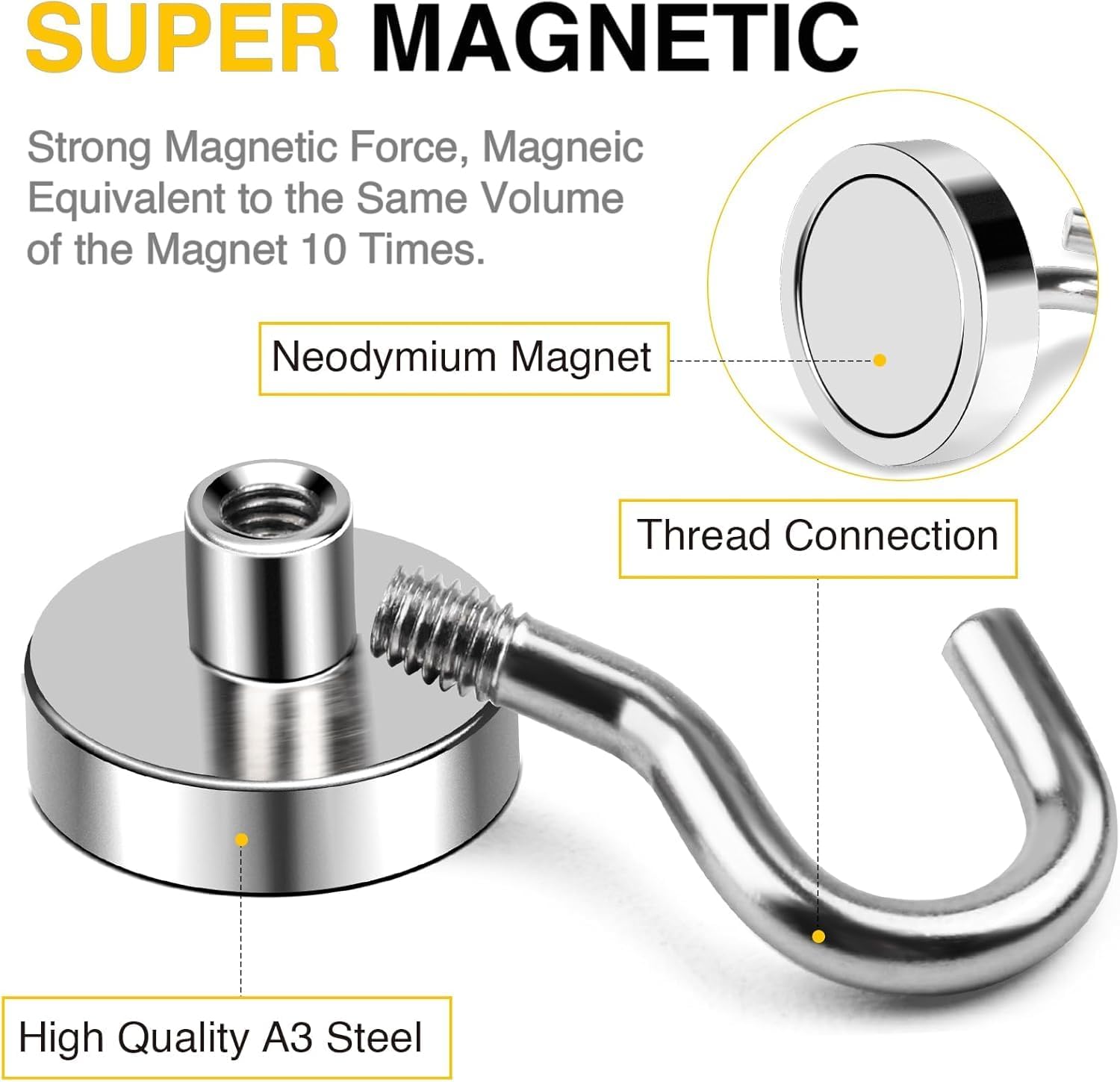 Thumbnail 3 de DIYMAG Magnetic Hooks, 12-Pack, 85 lb Vertical Capacity, Neodymium