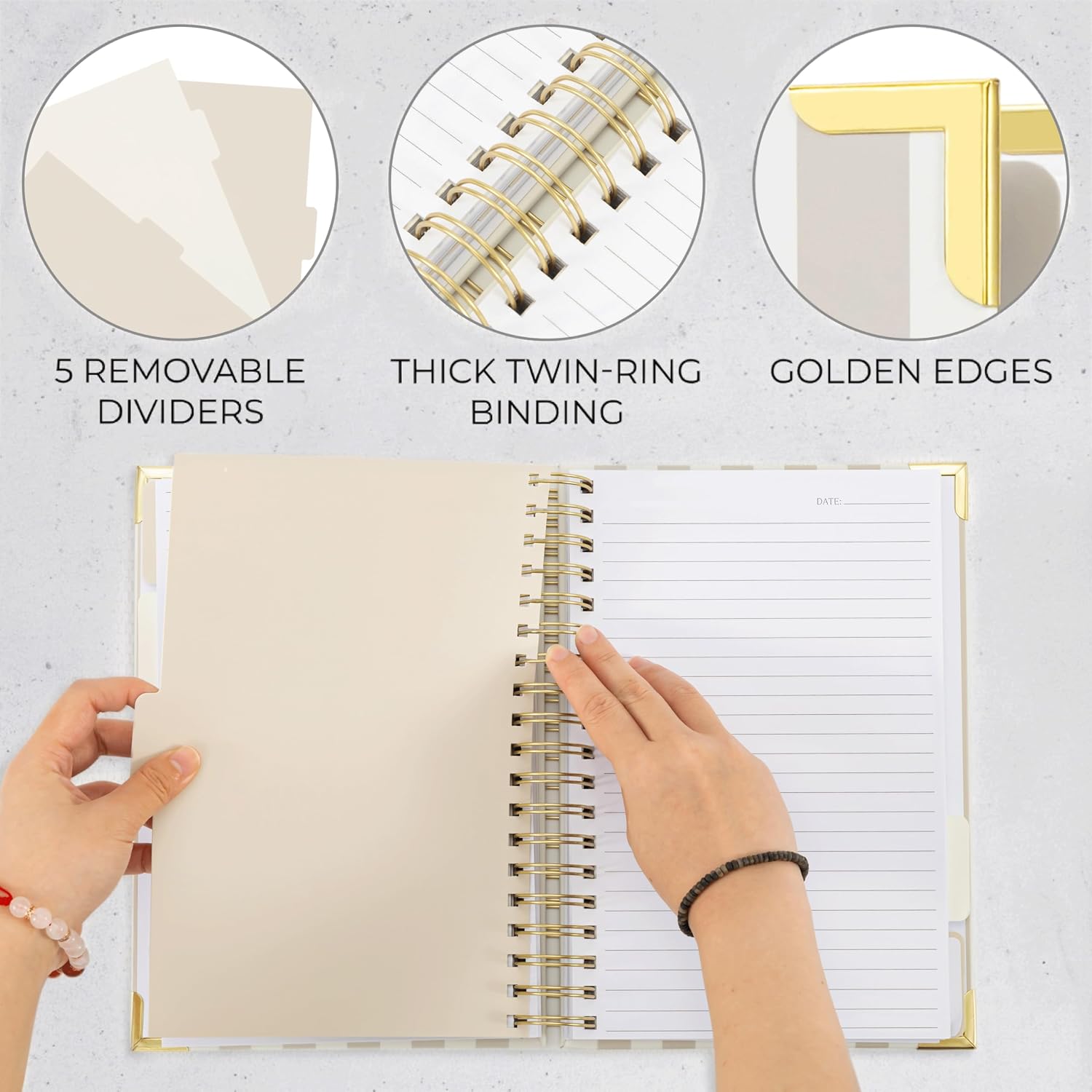 Detalle 1 de ZICOTO B5 Spiral Notebook with 300 Pages, Repositionable Dividers and Hardcover