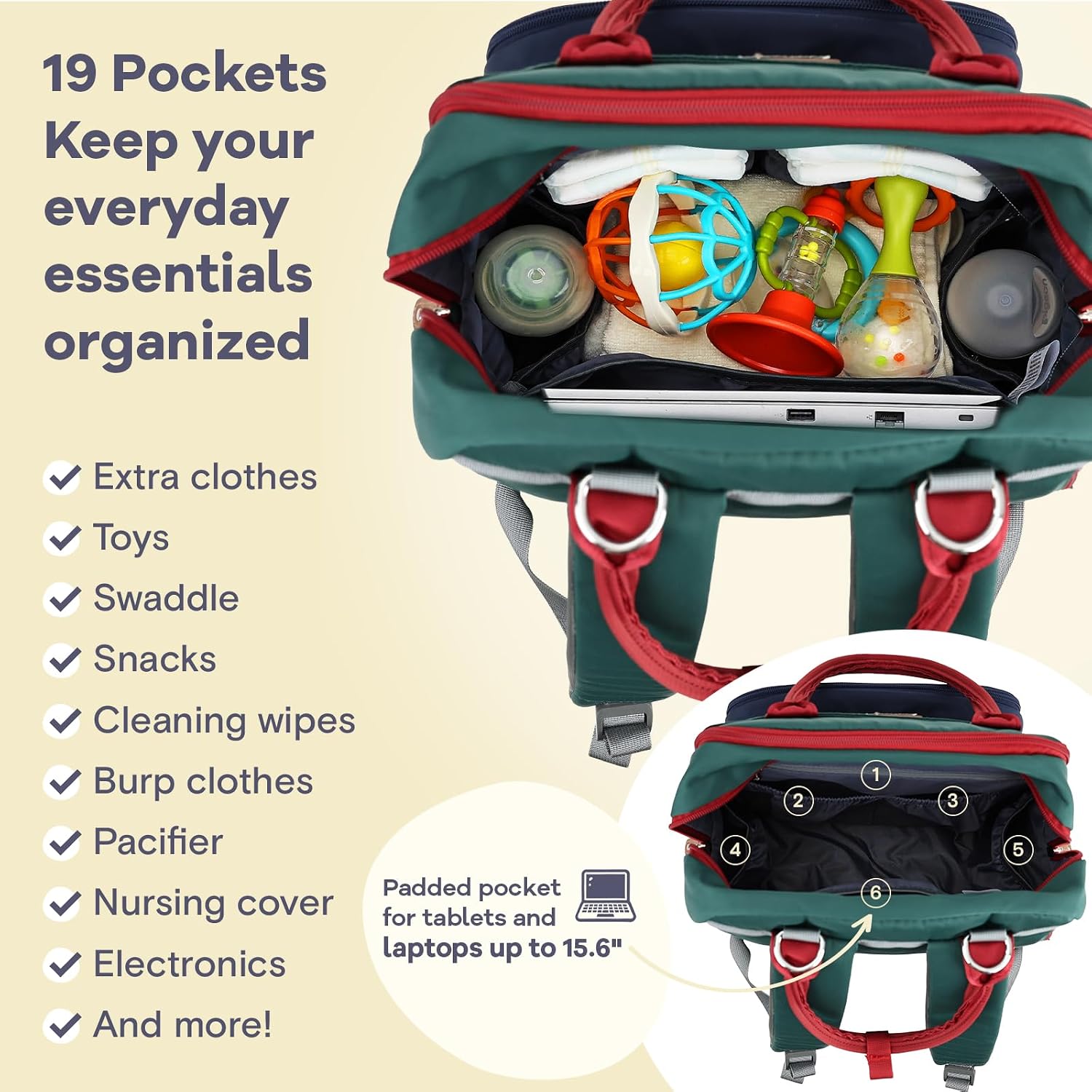 Thumbnail 2 de RUVALINO Diaper Bag Backpack: Multifunction Travel Backpack with Changing Pad, Insulated Bottle Holders & Pacifier Case (25L, Waterproof)