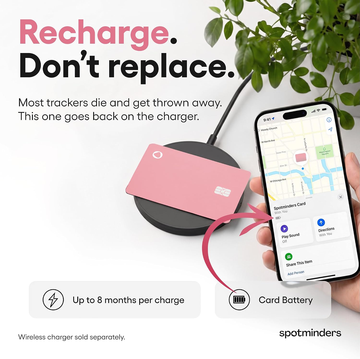 Detalle de SPOTMINDERS Apple MFi Certified Credit Card Wallet Tracker PRO (Pink) — iOS Only, Apple Find My