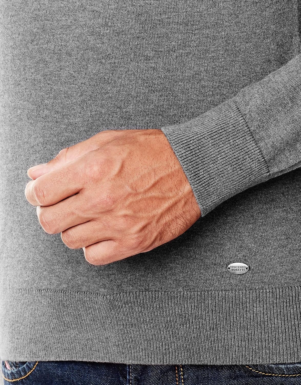 Detalle 2 de Vincenzo Boretti Maglione-Pullover Elegante da Uomo con Collo Alto e Taglio Slim