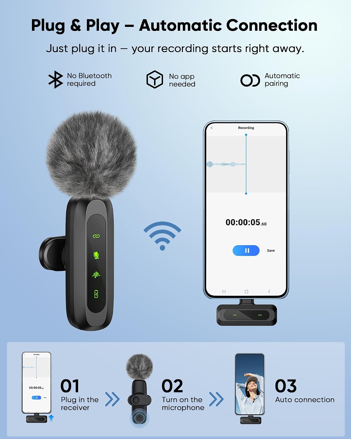 Detalle de Jubolion JM1 Wireless Lavalier Microphone, 2 Mics with LED Display