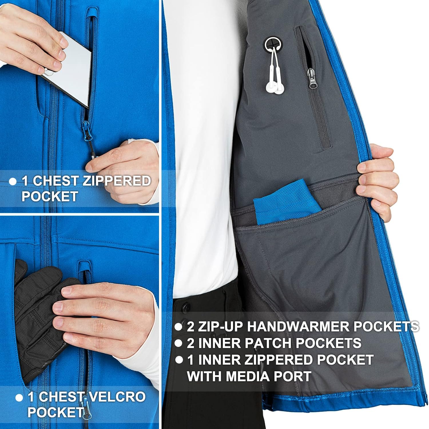 Thumbnail 4 de 33,000ft Mens Softshell Gilet: Windproof, Fleece-L lined Outerwear Vest with 7 Pockets