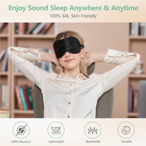 Thumbnail 7 de BeeVines 100% Mulberry Silk Sleep Mask – Blackout Eye Mask (Black & Olive Gold)