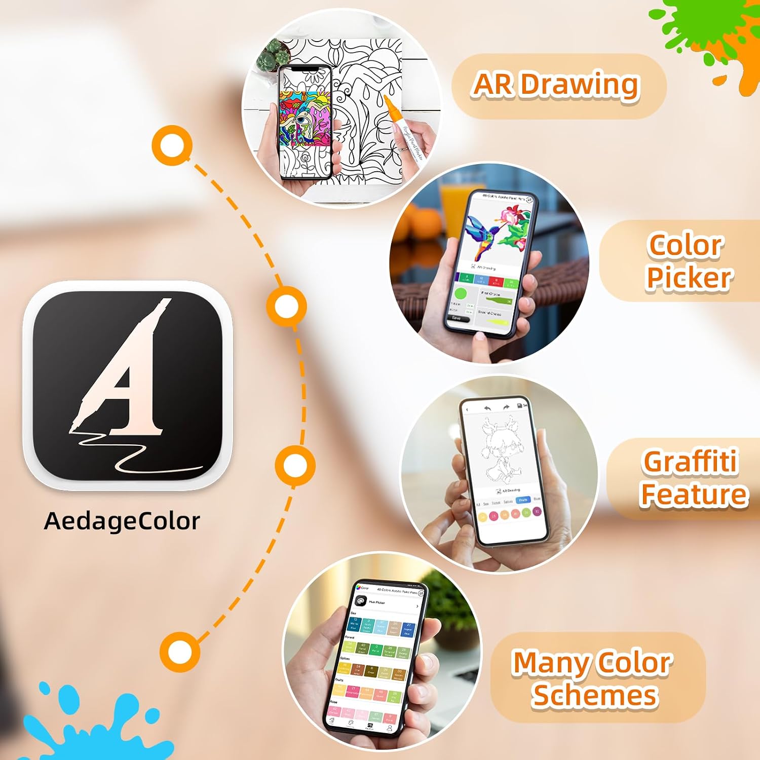 Thumbnail 2 de AEDAGA 100 Colours Numbered Acrylic Paint Pens with Free App – Dual Tip Markers for Creative Versatility