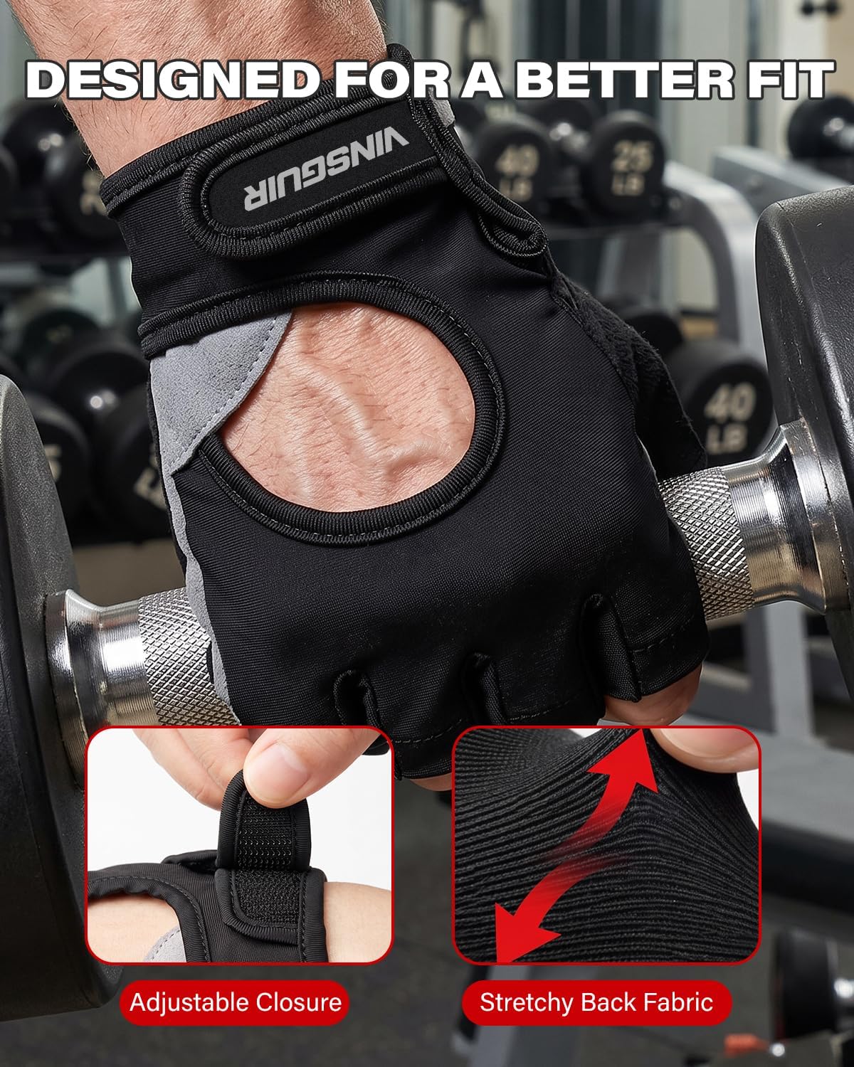 Thumbnail 6 de VINSGUIR Small Gym Gloves, Half-Finger with Pro-Pad Palm and Enhanced Grip