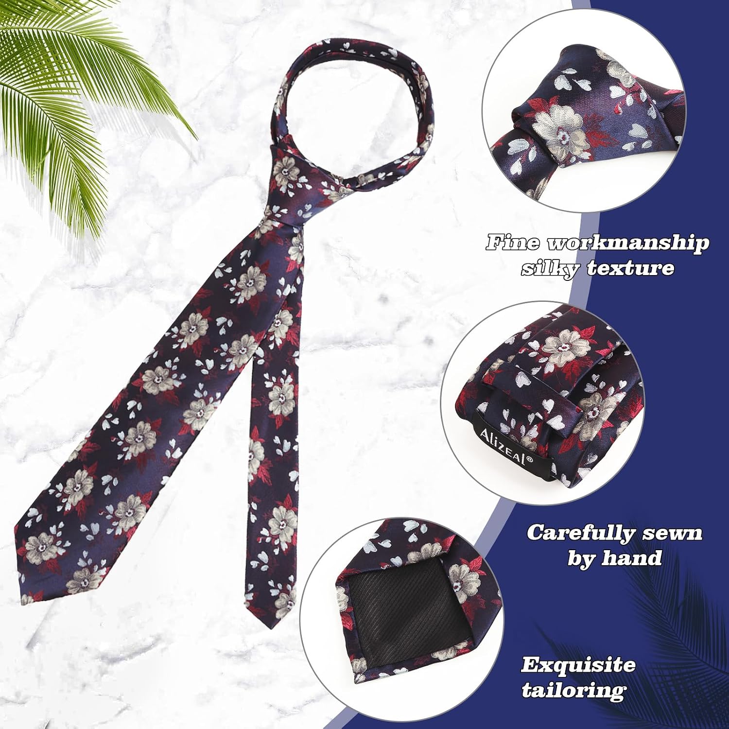 Detalle de Alizeal Floral 8cm Tie with Pocket Square Set