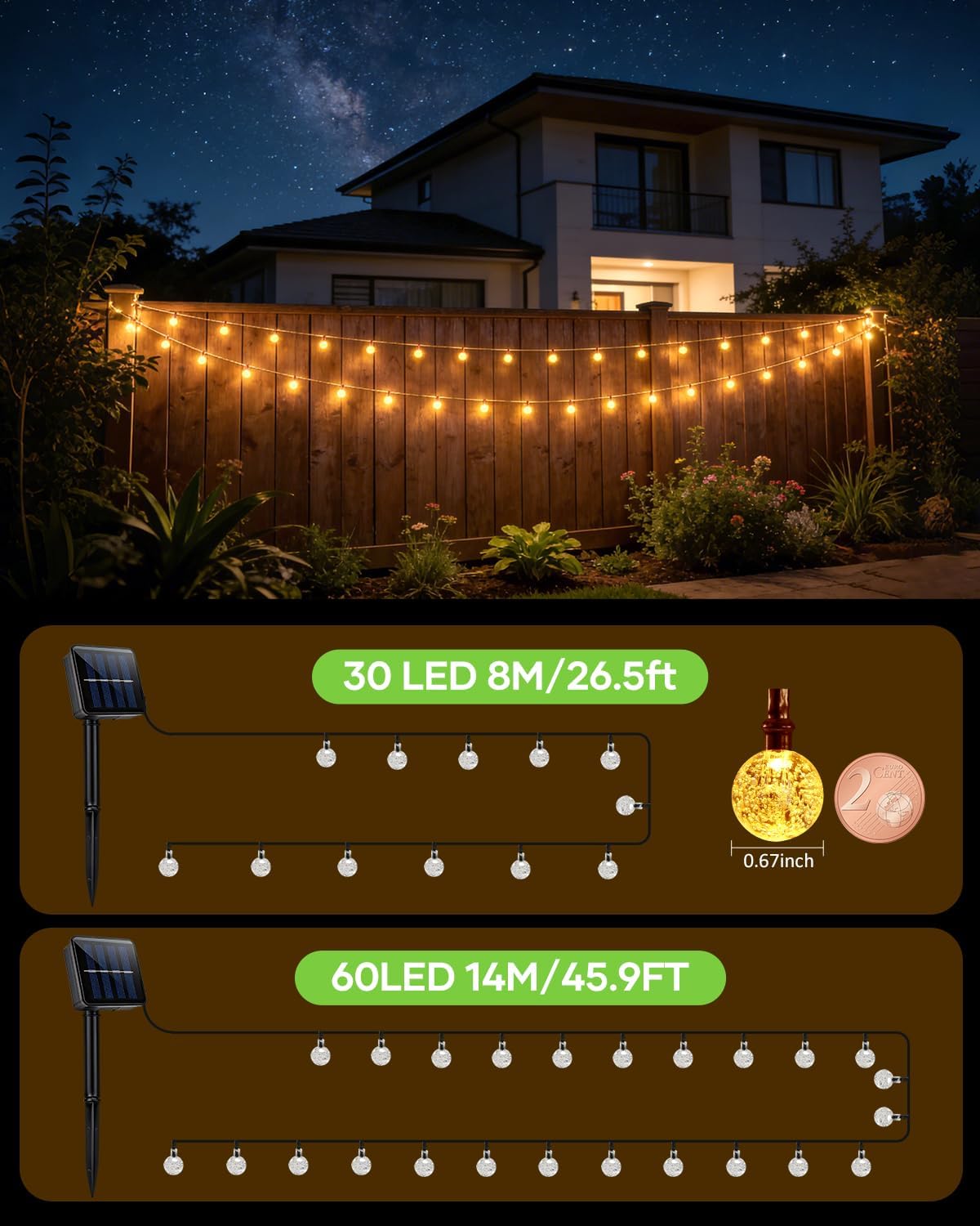 Thumbnail 1 de Suright Guirnaldas Luces Exterior Solar: 13 m, 60 LEDs, 8 modos con memoria
