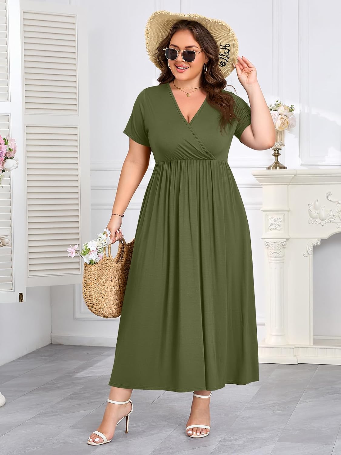 Thumbnail 5 de BELAROI Plus Size Maxi Dress: Summer Wrap V-Neck Flowy Sundress with Pockets