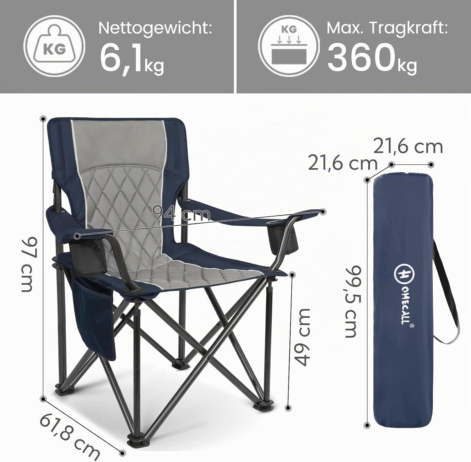 Detalle de Homecall XXL: Klappstuhl bis 360 kg, Hochlehner, blau