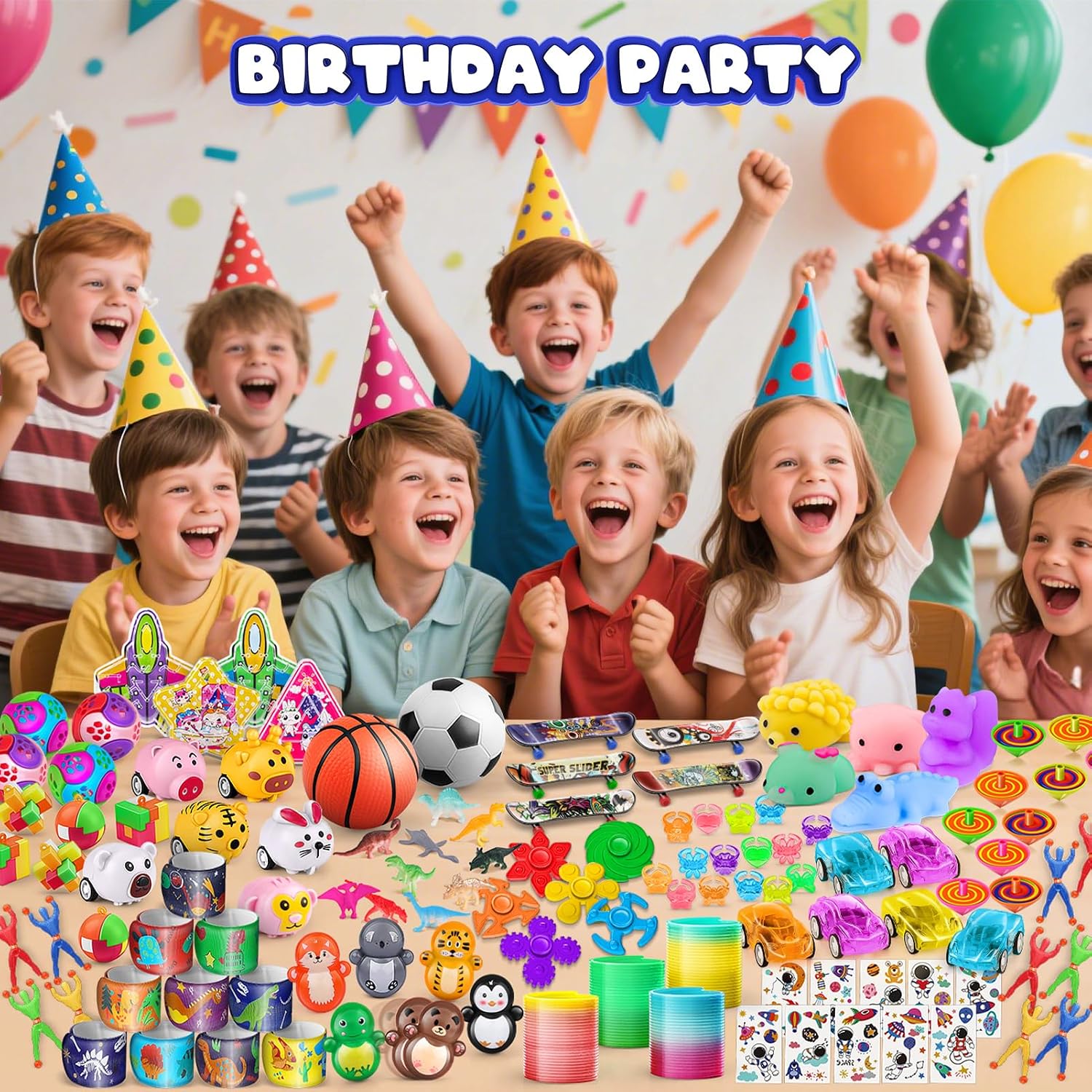 Detalle de Amy&Benton — Lot de 120 pièces de cadeaux anniversaire enfants (bracelets, toupies, pinata et pochettes surprise)
