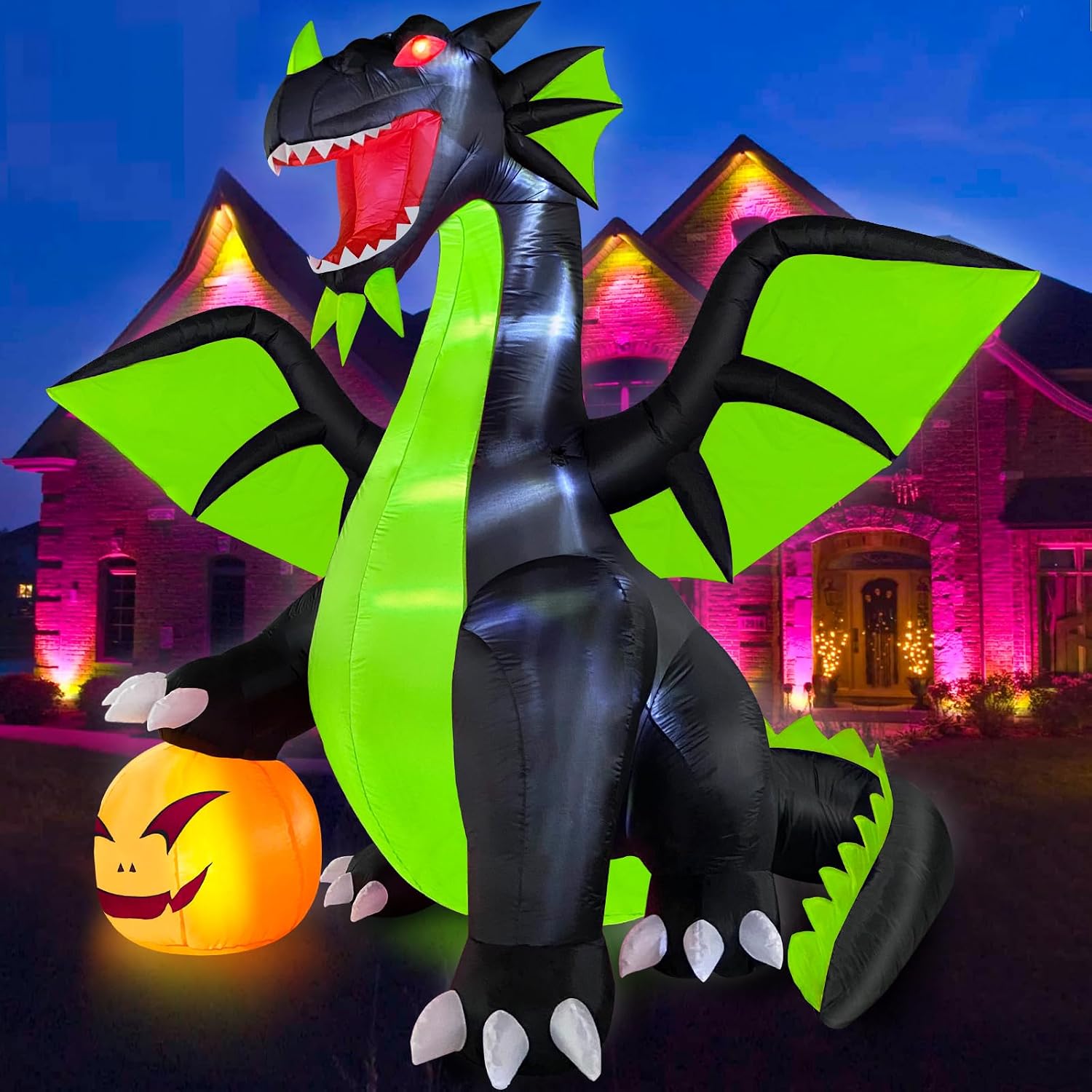 Detalle de Danxilu 9FT Halloween Inflatable Dragon and Pumpkin with Built-In LED Lights
