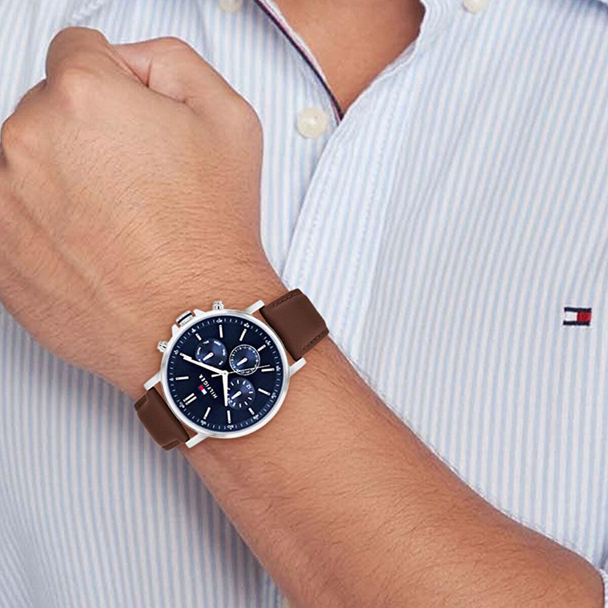 Detalle de Tommy Hilfiger klassiek multifunctioneel quartzhorloge voor heren, bruin