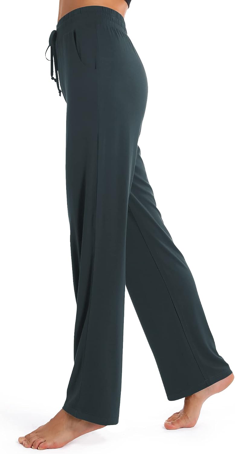 Detalle de Urban CoCo Women’s Straight Leg Long Pants with Elastic High Waist Drawstring and Deep Pockets