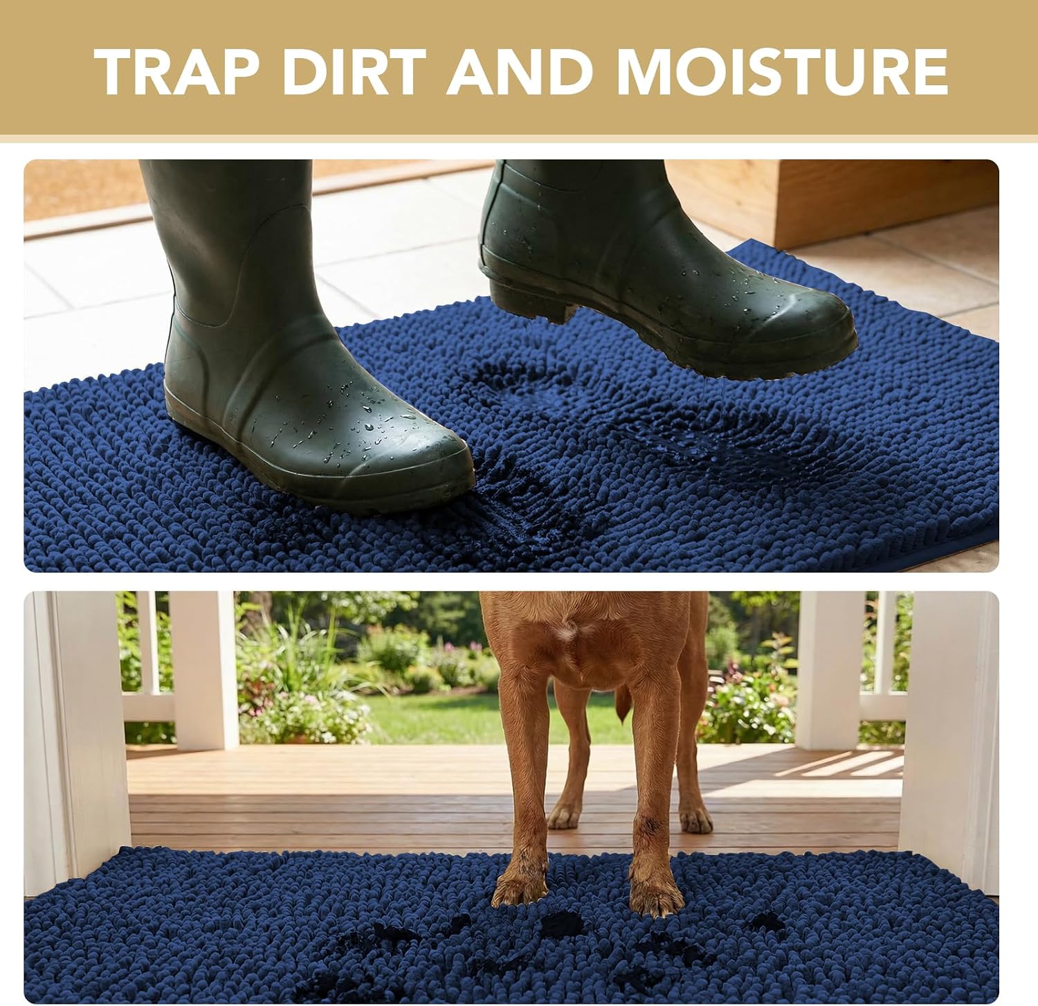Detalle 2 de H.VERSAILTEX 2436NAVY Dog Door Mat, Chenille, Non-Slip, 24" x 36