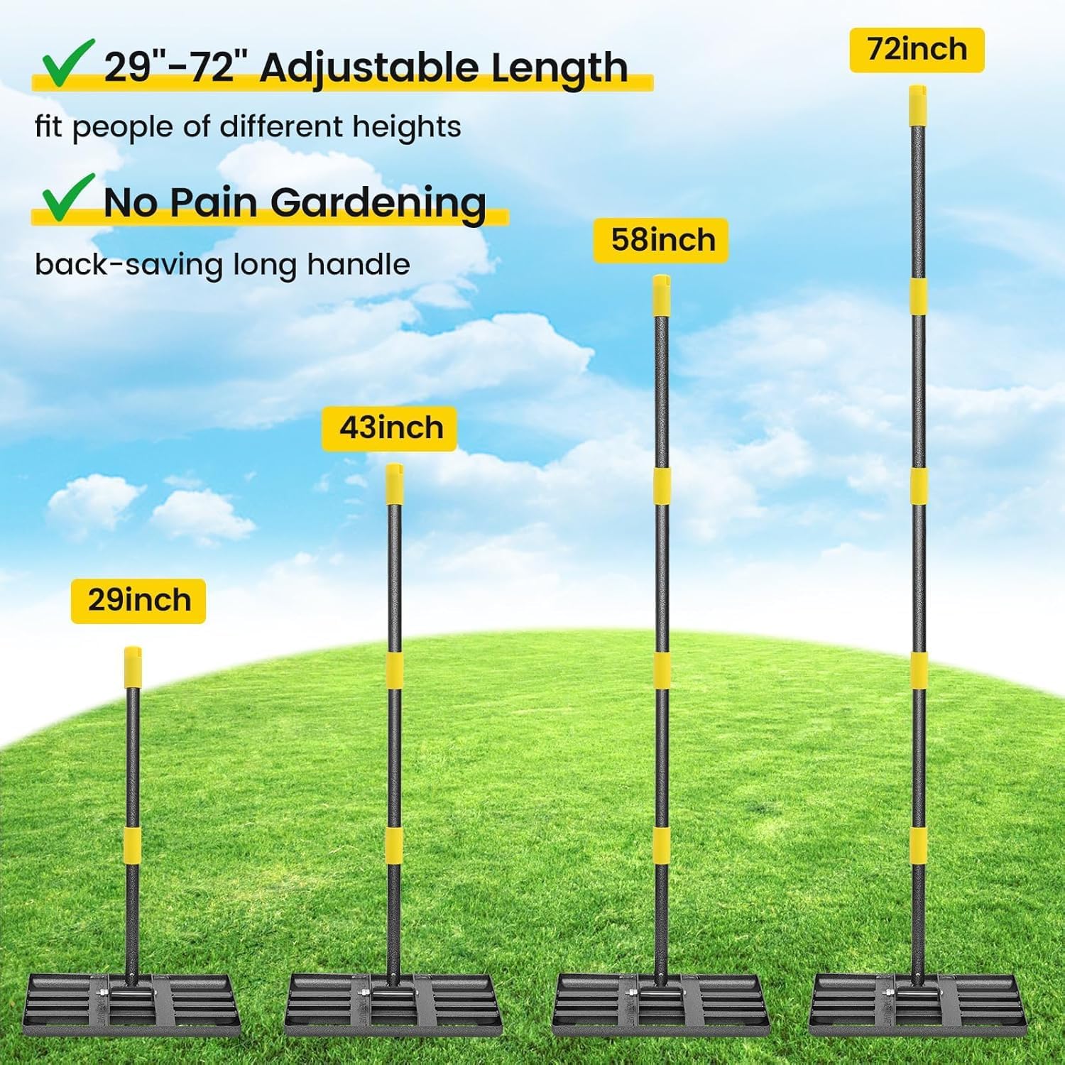 Thumbnail 3 de Lawn Leveling Rake, Heavy Duty 43×25 cm Curved Ground Plate with 182 cm Handle