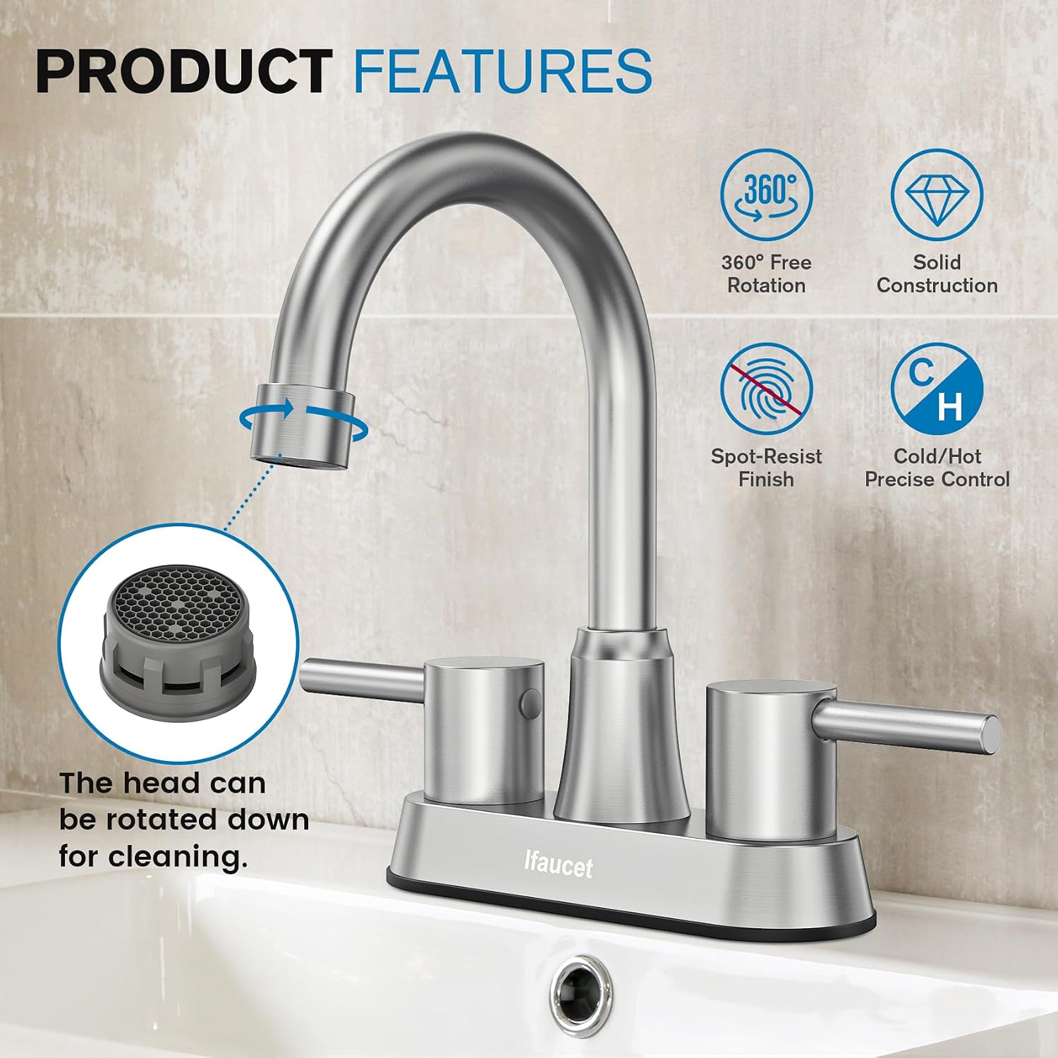 Detalle de Ifaucet Bathroom Faucet, 4-Inch Centerset, Brushed Nickel, Dual Handles