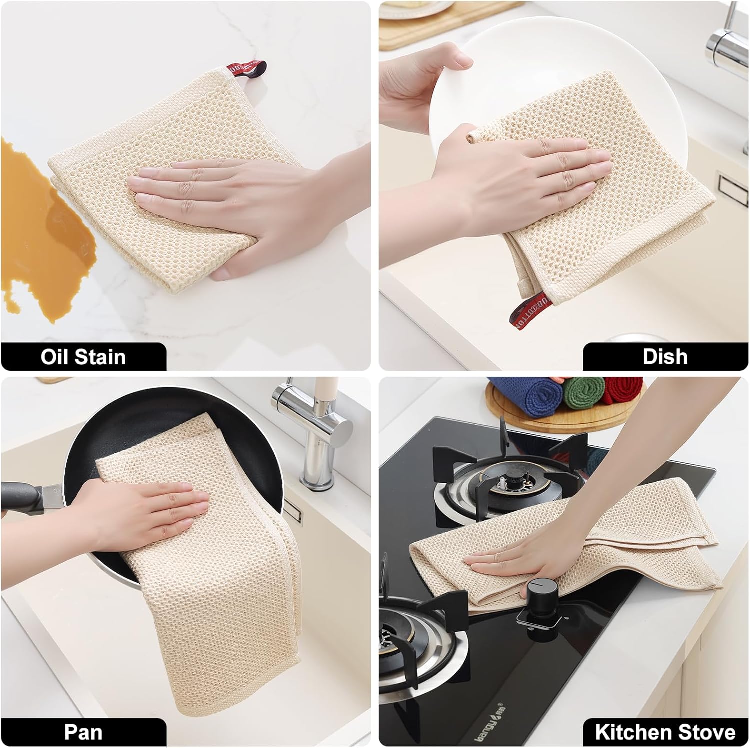 Thumbnail 4 de Homaxy 100% Cotton Kitchen Towels and Dishcloths Set (8-Piece) in Beige