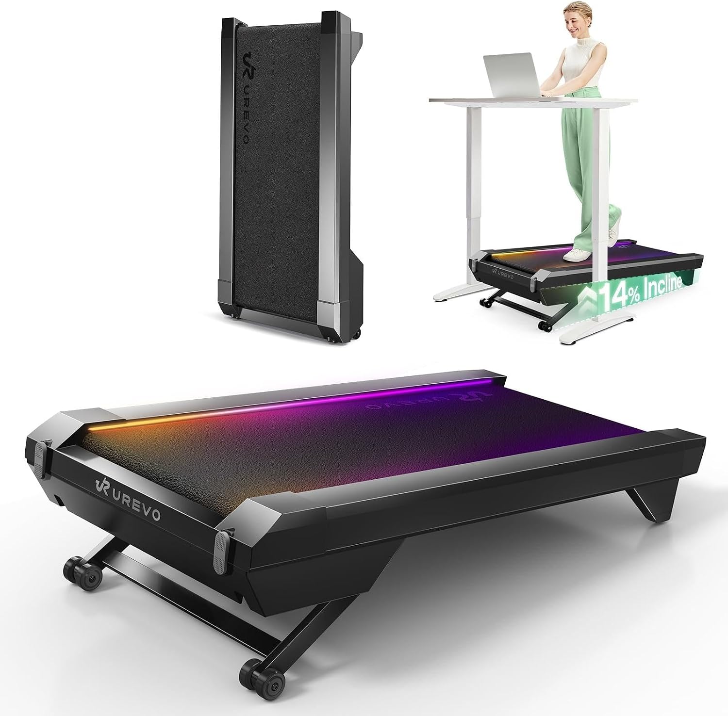 Detalle de UREVO URTM051 CyberPad Walking Pad with 14% Auto Incline and Smart App