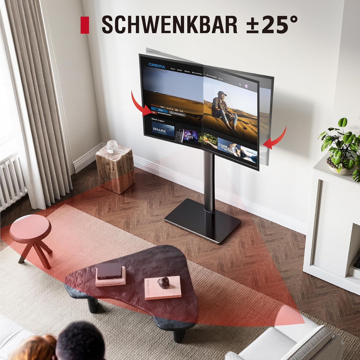 Detalle de AOKCOS TV Ständer Bodenständer – Höhenverstellbar 1,6 m, Neig- und Schwenkbar, VESA 600x400, max 50 kg
