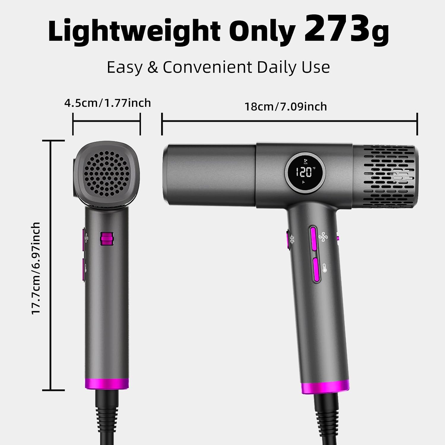 Detalle 2 de Lostrain S2 Ionic Hair Dryer with Diffuser, 5 Heat Settings and 3 Speeds