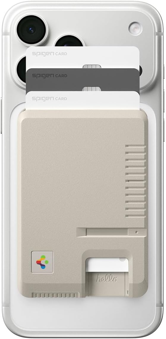 Detalle de Spigen Classic LS MagFit : porte-cartes magnétique pour iPhone MagSafe et Pixel avec PixelSnap (jusqu’à 3 cartes) – Stone