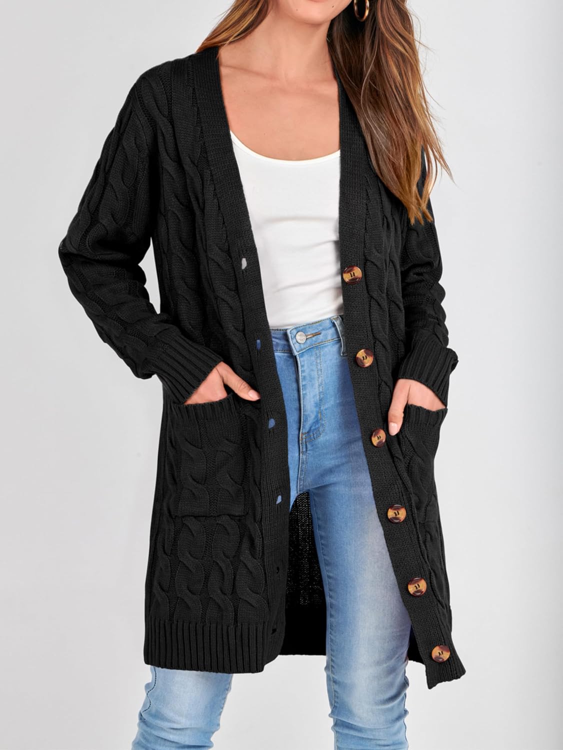 Thumbnail 1 de PRETTYGARDEN Long Cable Knit Cardigan 2025