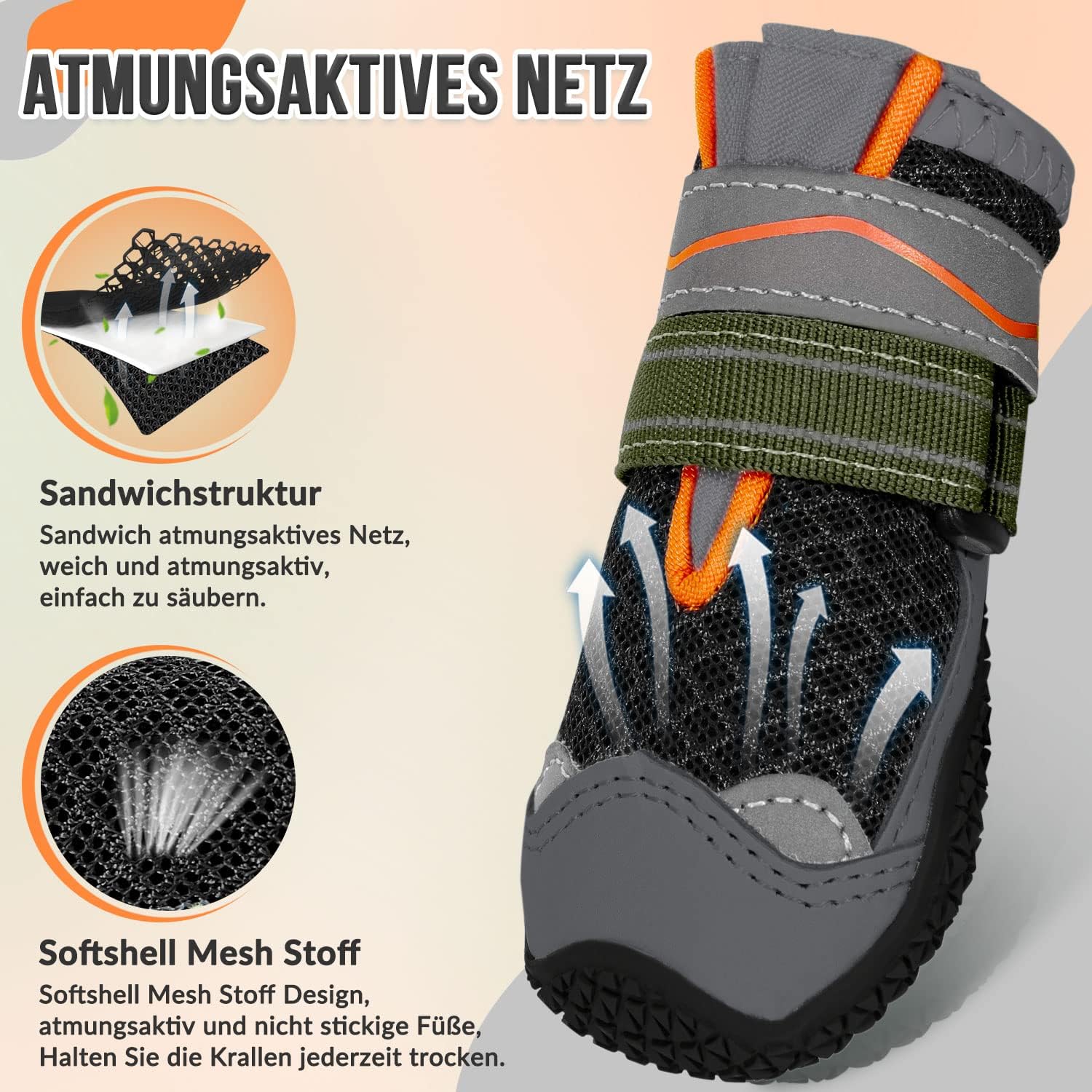 Thumbnail 3 de SlowTon Hundeschuhe Pfotenschutz (4 Stück) – atmungsaktiv, rutschfeste Sohle, verstellbarer reflektierender Klettverschluss