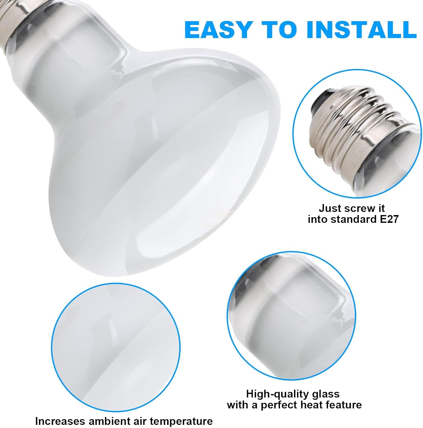 Thumbnail 3 de Adiwo Basking Spot Lamp 2 Pack 100W Reptile Heat Bulbs (E27, White)