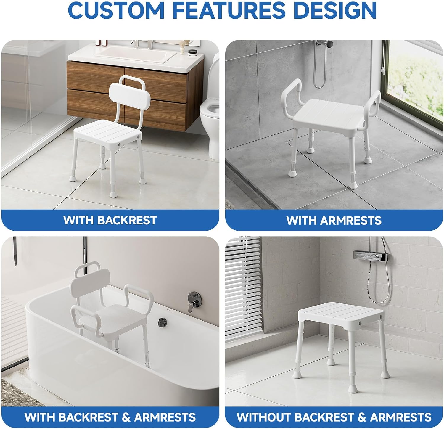 Detalle de Loyoda LSC-009 Shower Chair with Back and Arms, Adjustable Height
