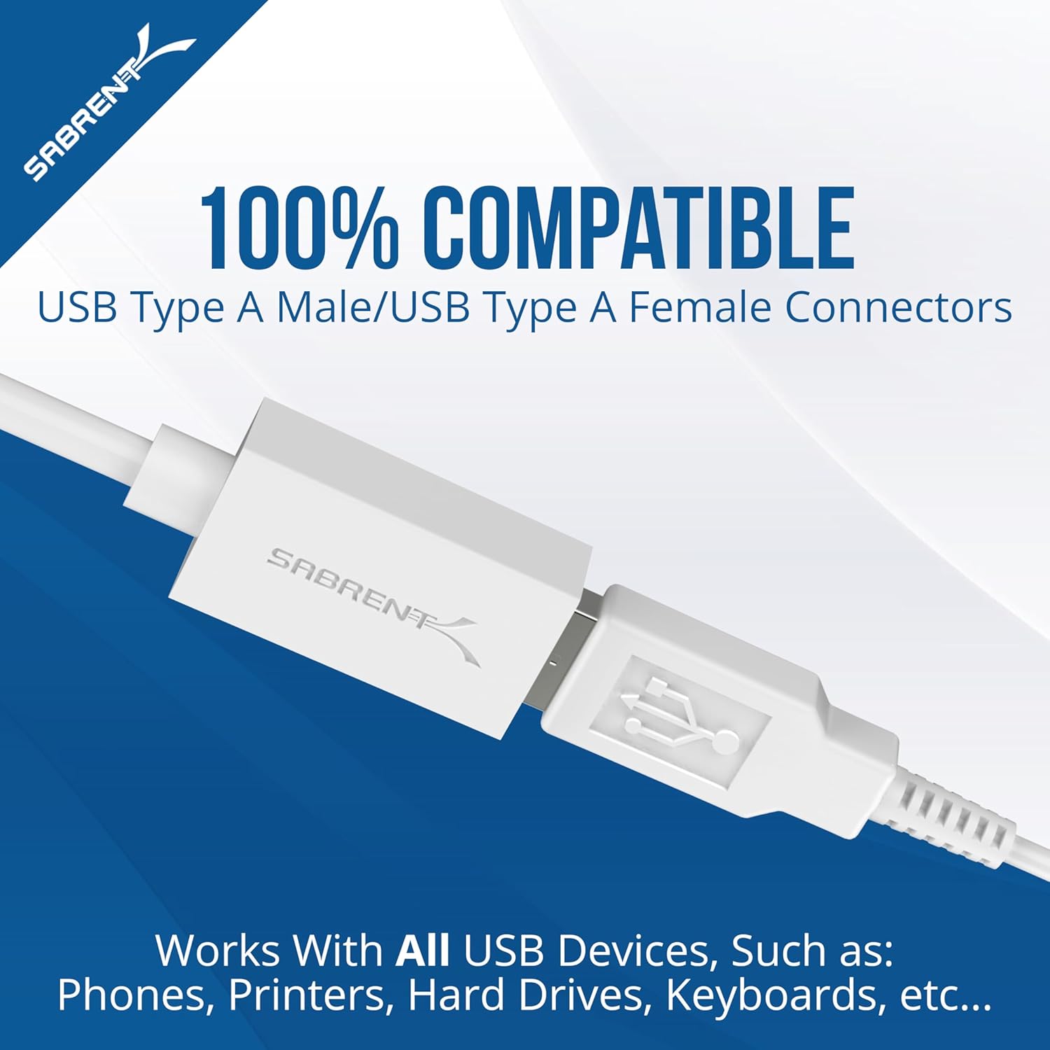Detalle de SABRENT 22AWG USB 3.0 Extension Cable A Male to A Female (3 Feet, White) CB-303W