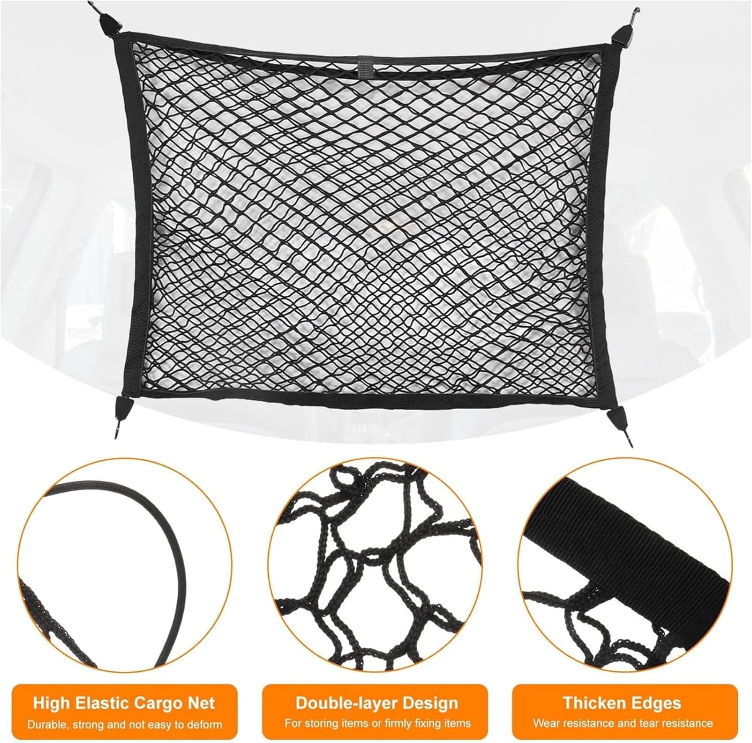 Thumbnail 2 de JT-HLM Cargo Net Stretchable: Nylon Mesh, Adjustable Elastic Car Boot Net with 4 Hooks (40x60cm) for SUVs, Cars and Trucks