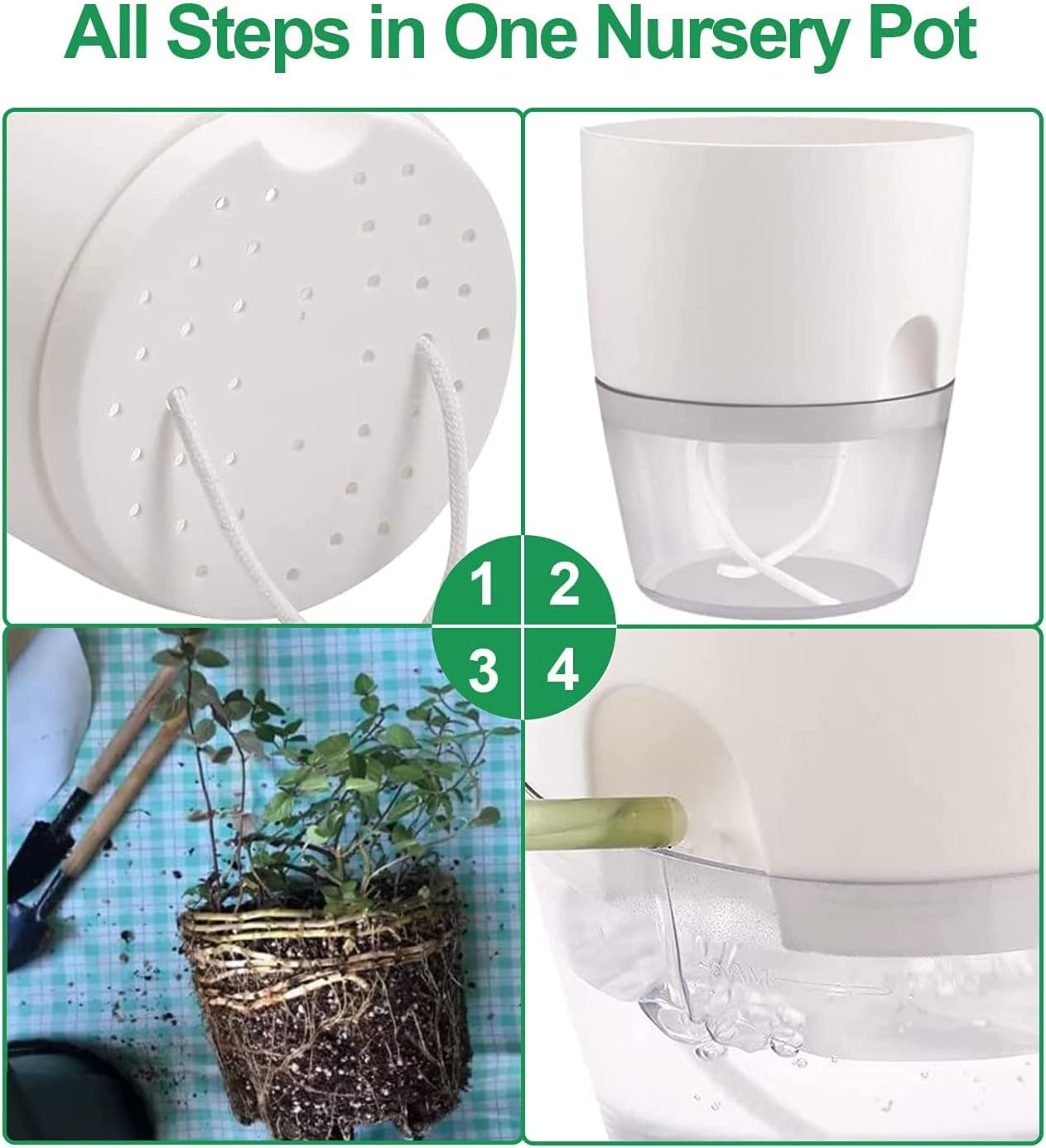 Thumbnail 4 de iDattel selbstbewässernder Blumentopf mit Bewässerungssystem – Kräutertopf Küchenfensterbank, 5er Set (weiß)