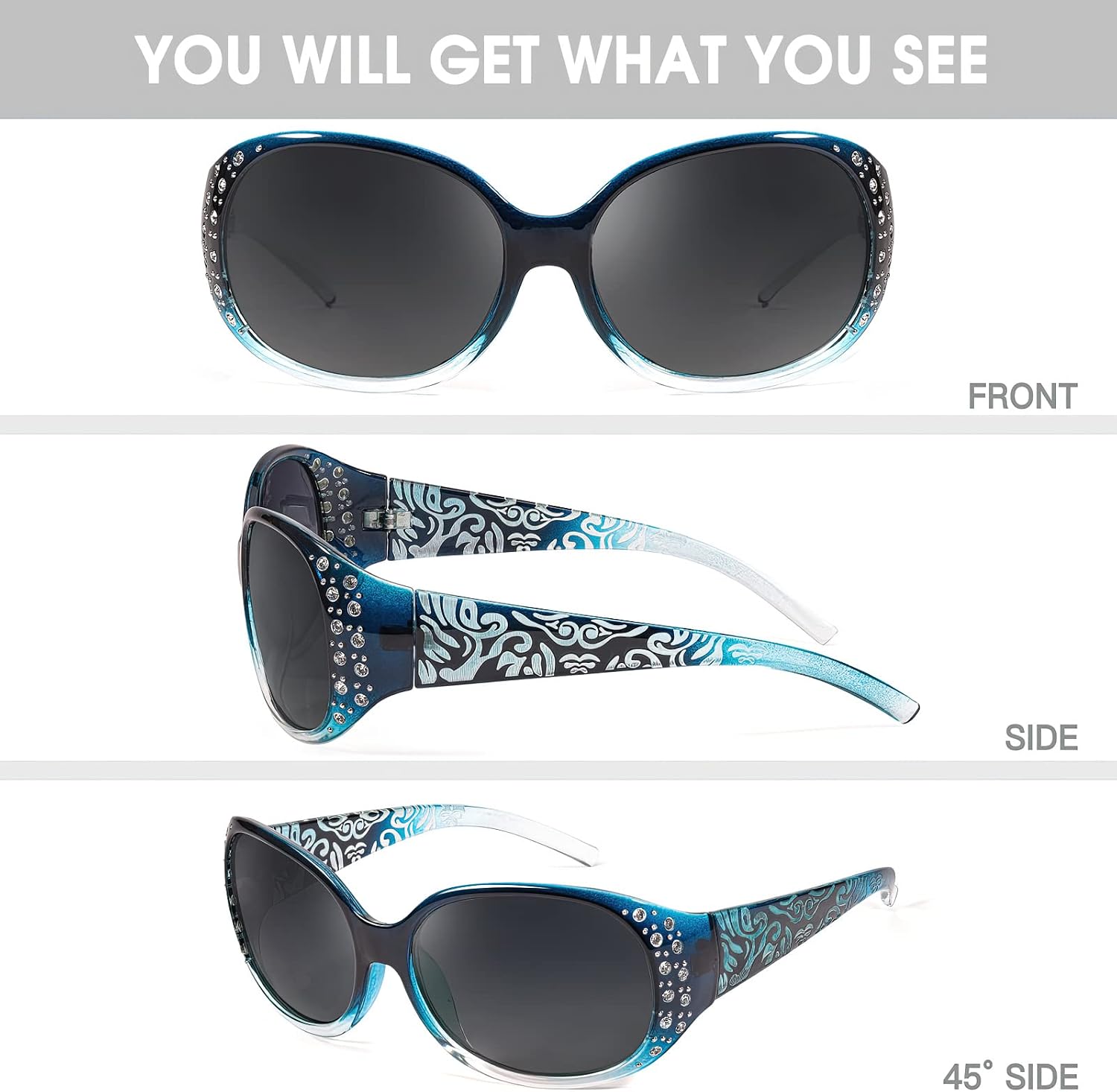 Detalle de LVIOE Polarized Oversized Sunglasses for Women with Rhinestones
