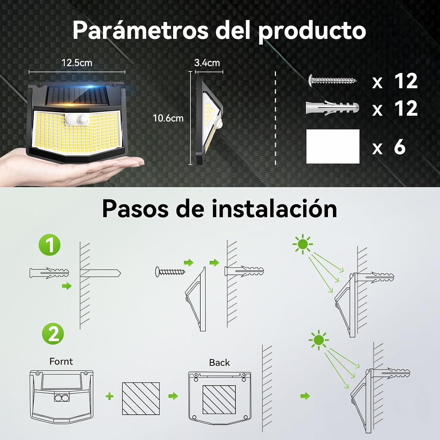 Detalle 2 de Luci LED Solare Esterno Giardino CZHHMART 248 LED con Pannello Solare