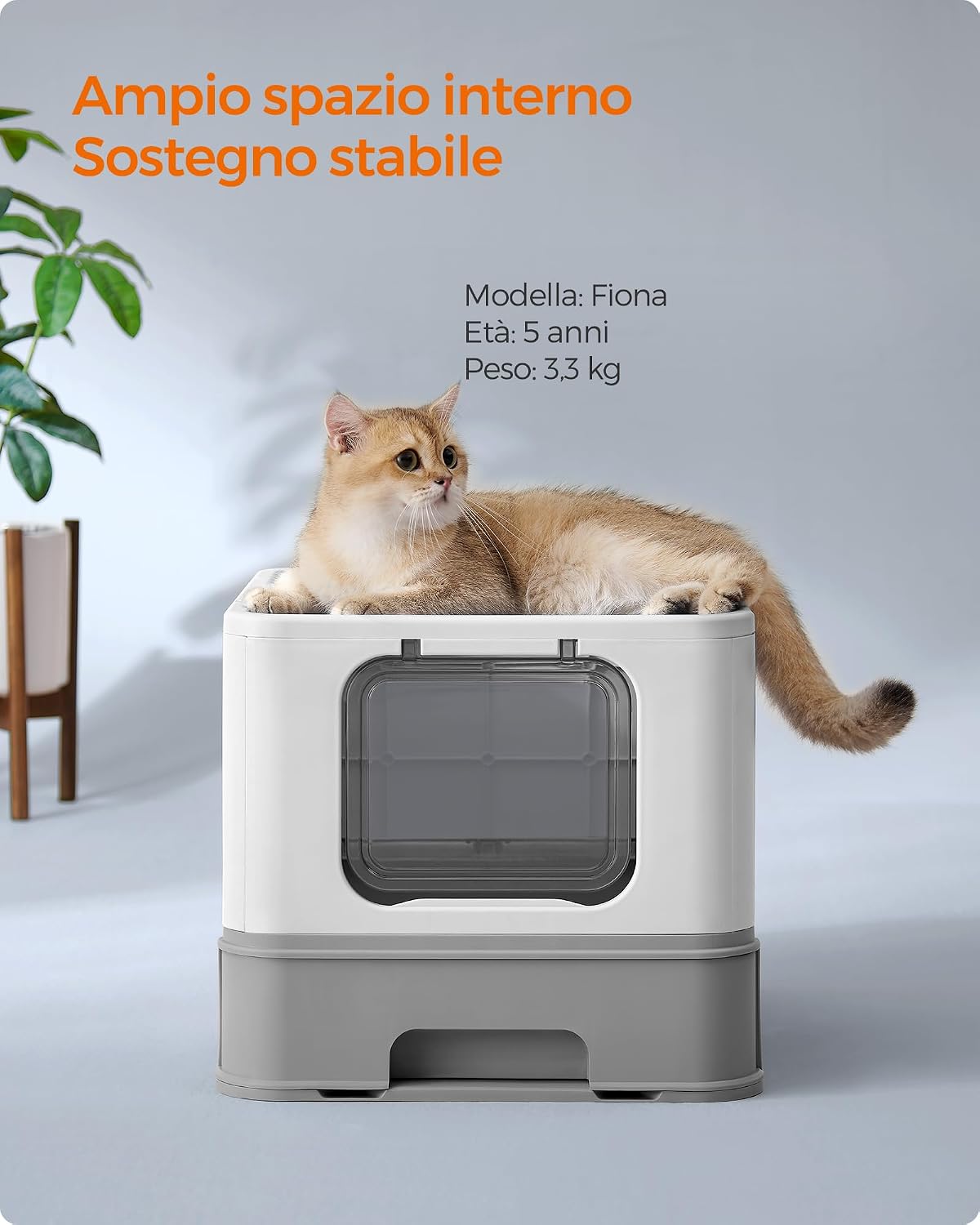 Detalle de Feandrea Lettiera per Gatti Nascosta PPT001GD03 — Casetta con Vassoio Estraibile e Accessori