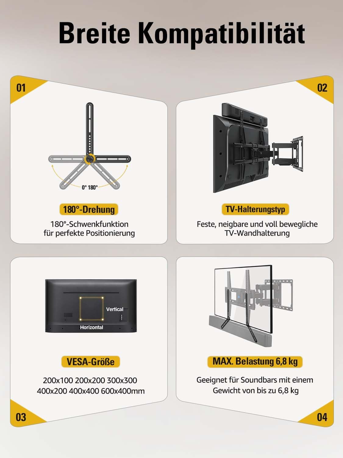 Thumbnail 6 de Mounting Dream MD5420-03 Universal Soundbar Halterung – flexible Über-/Untertv-Lösung bis 6,8 kg
