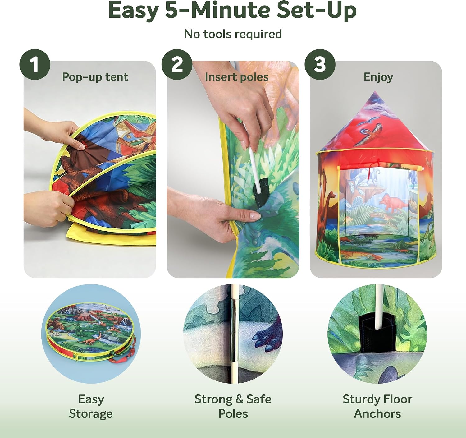 Detalle de Kids dinosaur tent with 6 roar sounds