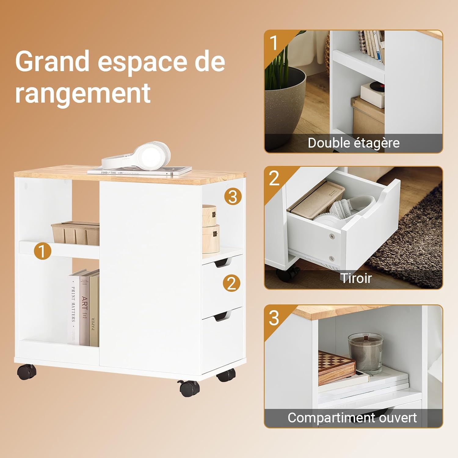 Detalle de SoBuy FBT130-WN table d’appoint L60 cm
