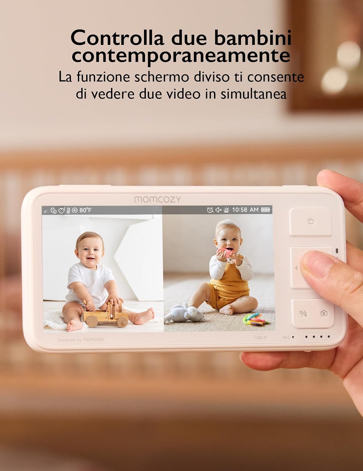 Thumbnail 2 de momcozy Baby Monitor 5.5" Full HD 1080P con 2 telecamere, schermo diviso e batteria 5000mAh (senza WiFi)