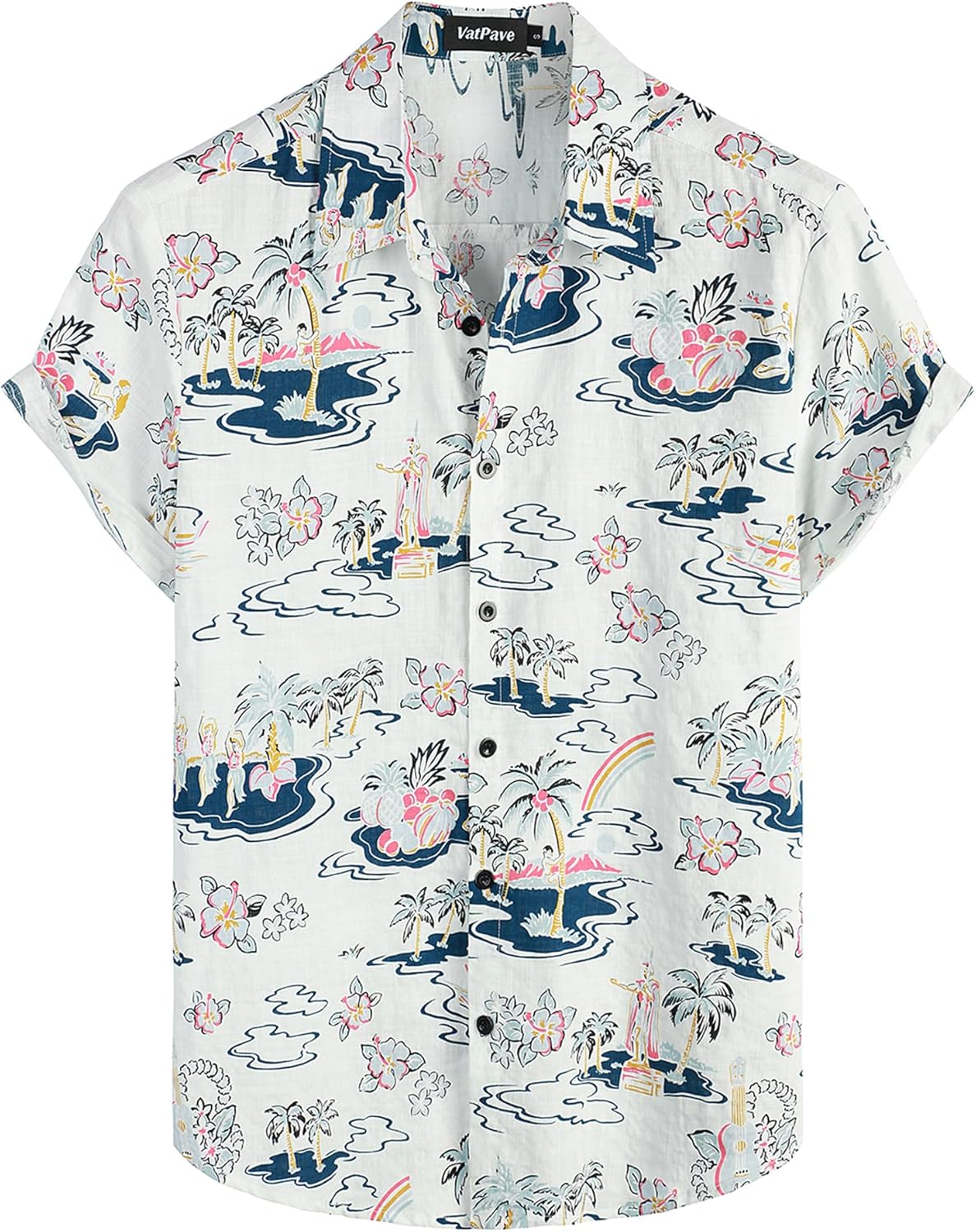 Detalle de VATPAVE Herren Hawaii Hemd Kurzarm – Blumenprint, Regular Fit