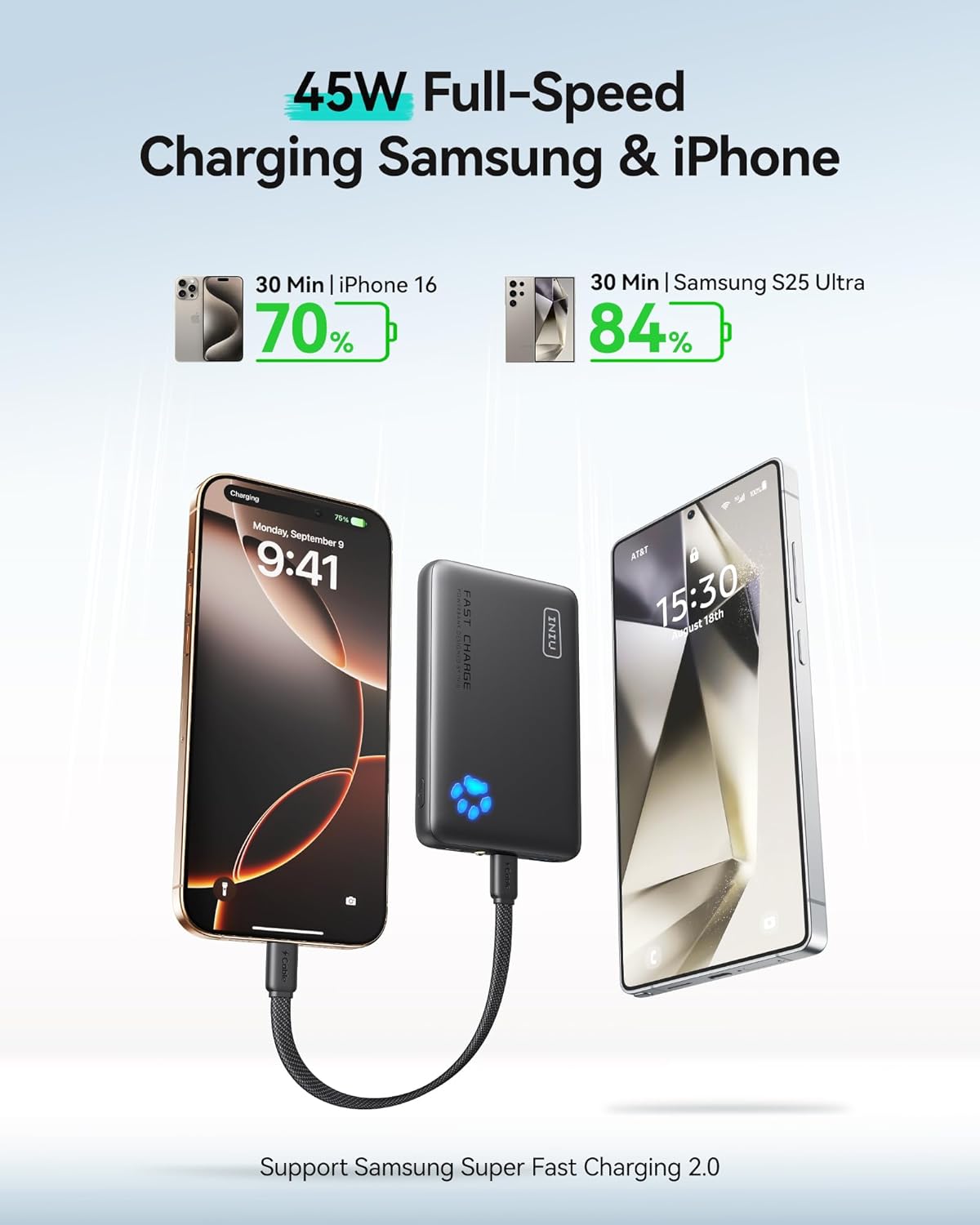 Detalle 2 de INIU Portable Charger: Ultra Thin 10000mAh, 45W PD Power Bank