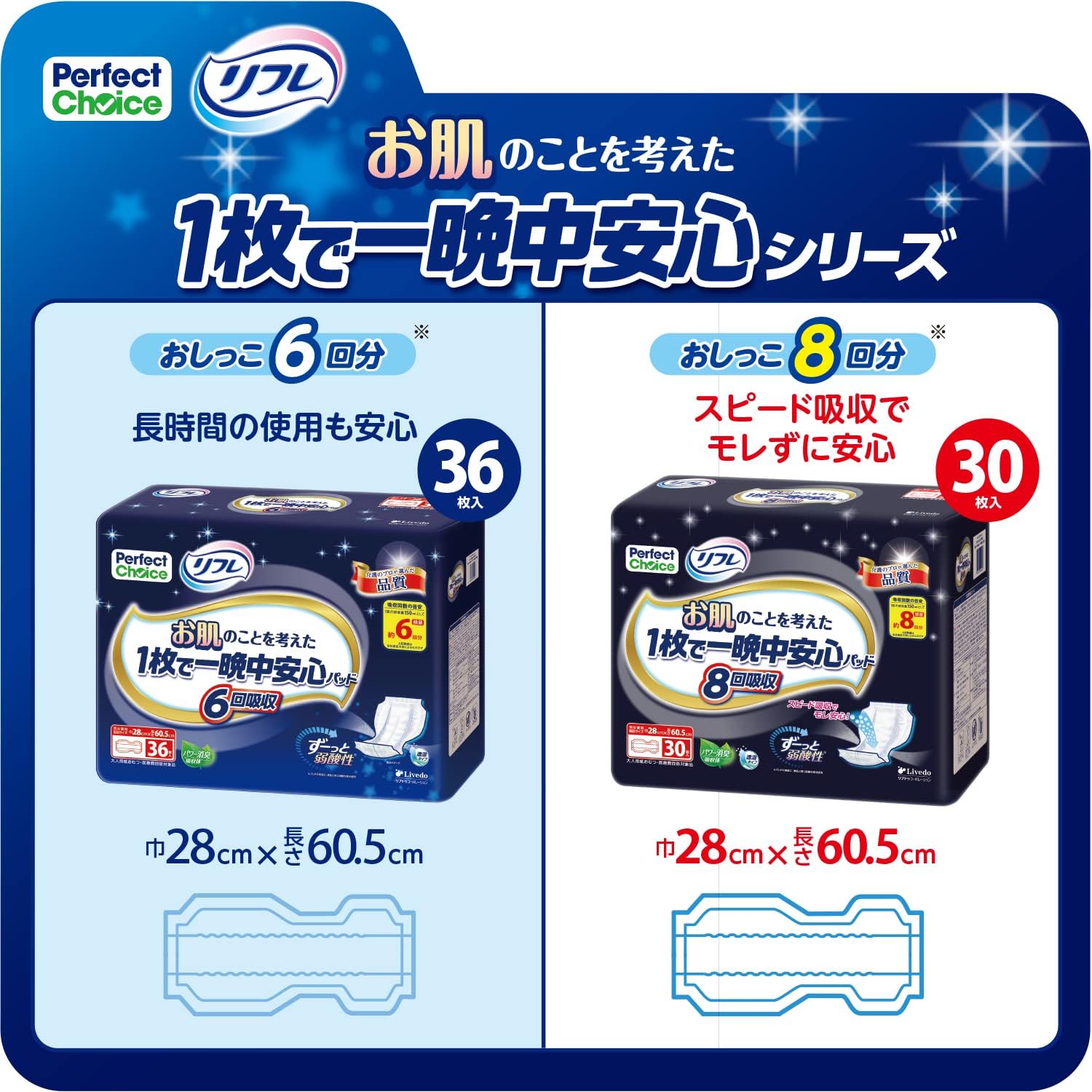Detalle de パーフェクトチョイス リフレ 8回吸収パッド 30枚 弱酸性素材・通気性・消臭