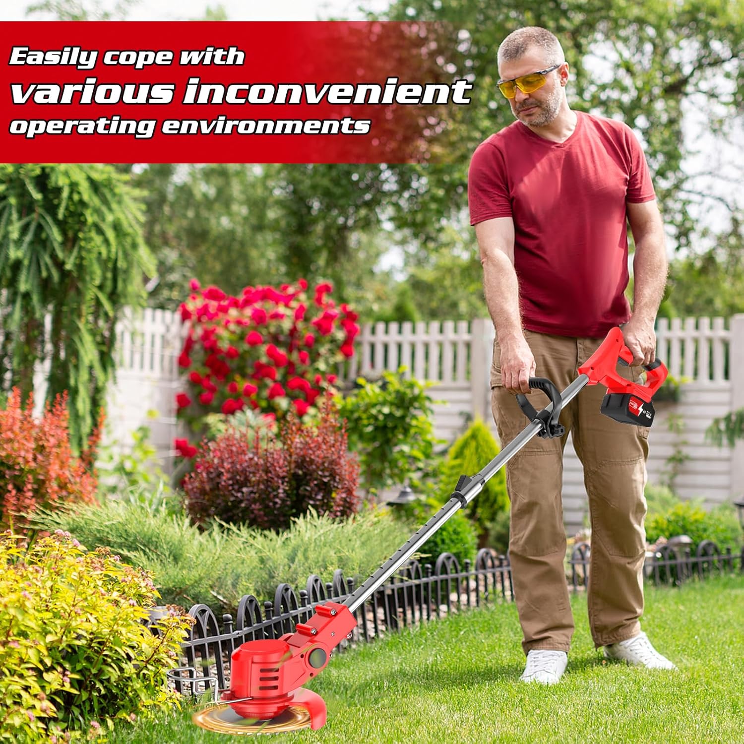 Thumbnail 5 de 21V Cordless Strimmer (2 x 4000mAh batteries) with 15,000 RPM 750W motor, telescopic lightweight grass trimmer