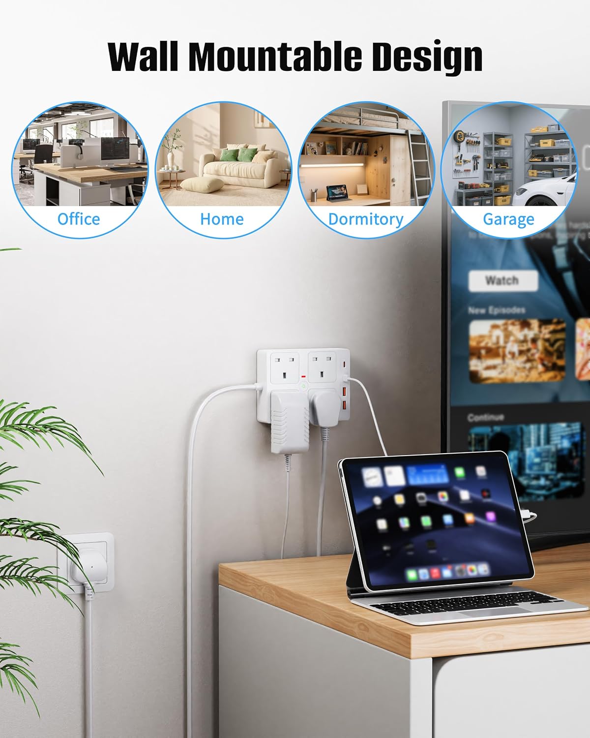 Thumbnail 6 de Extension Lead with USB Slots and 1.5m Cable (4 Way, 2 USB-C, 2 USB-A) with 900J Surge Protection