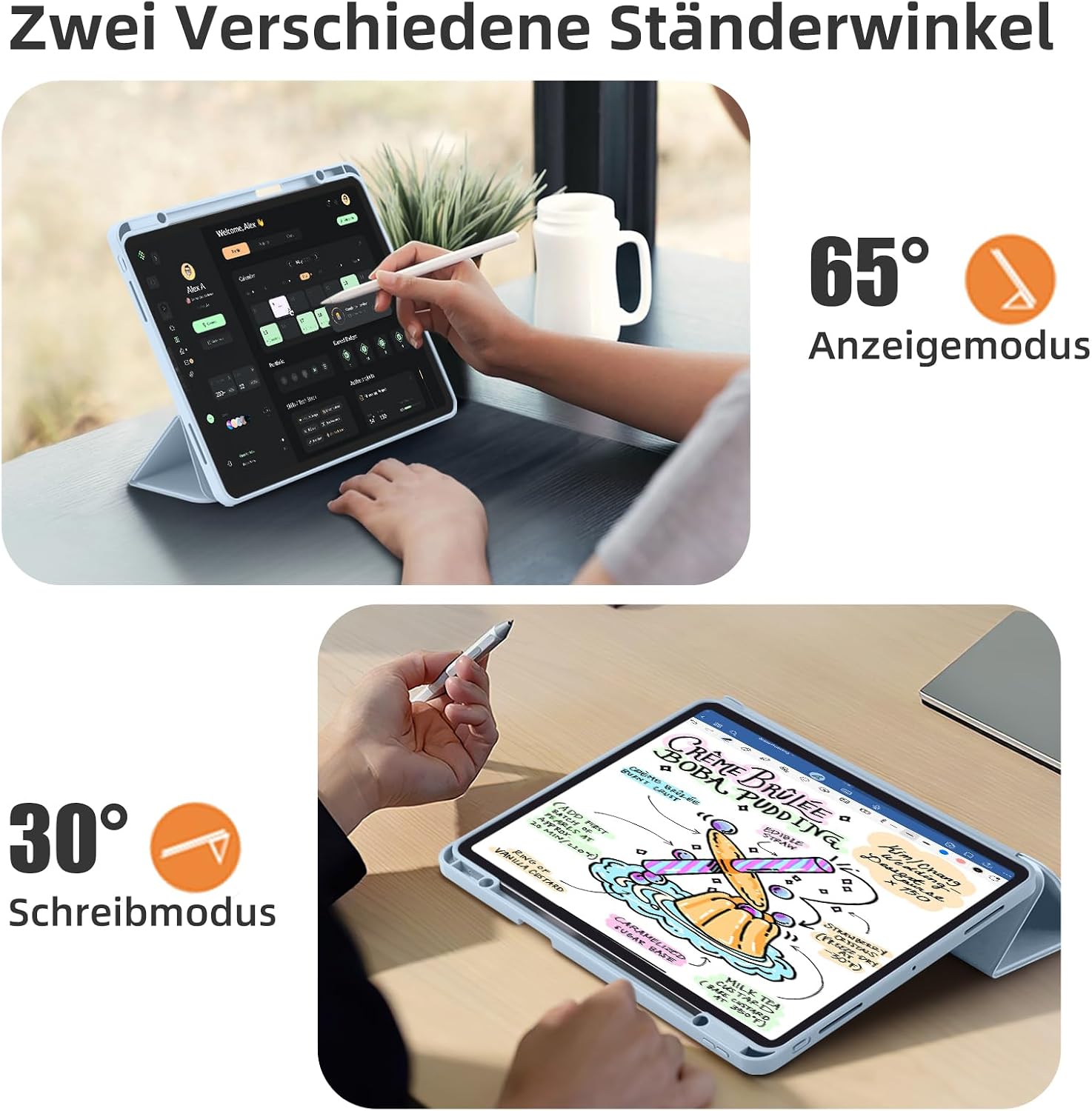 Thumbnail 5 de Vobafe Hülle für iPad Air 13 Zoll M4 2026 / M3 2025 / M2 2024 – Hellblau mit Stifthalter, Dreifaltiger Ständer-Schutzcover und Auto Wake/Sleep