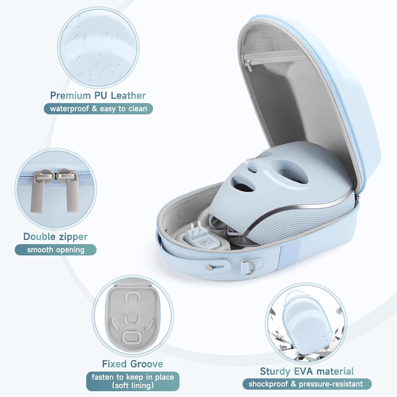 Detalle 2 de Face Mask Case for Shark CryoGlow LED Mask – EVA Hard Shell with Detachable Groove, Shock-Absorbing Lining, and Carry Options