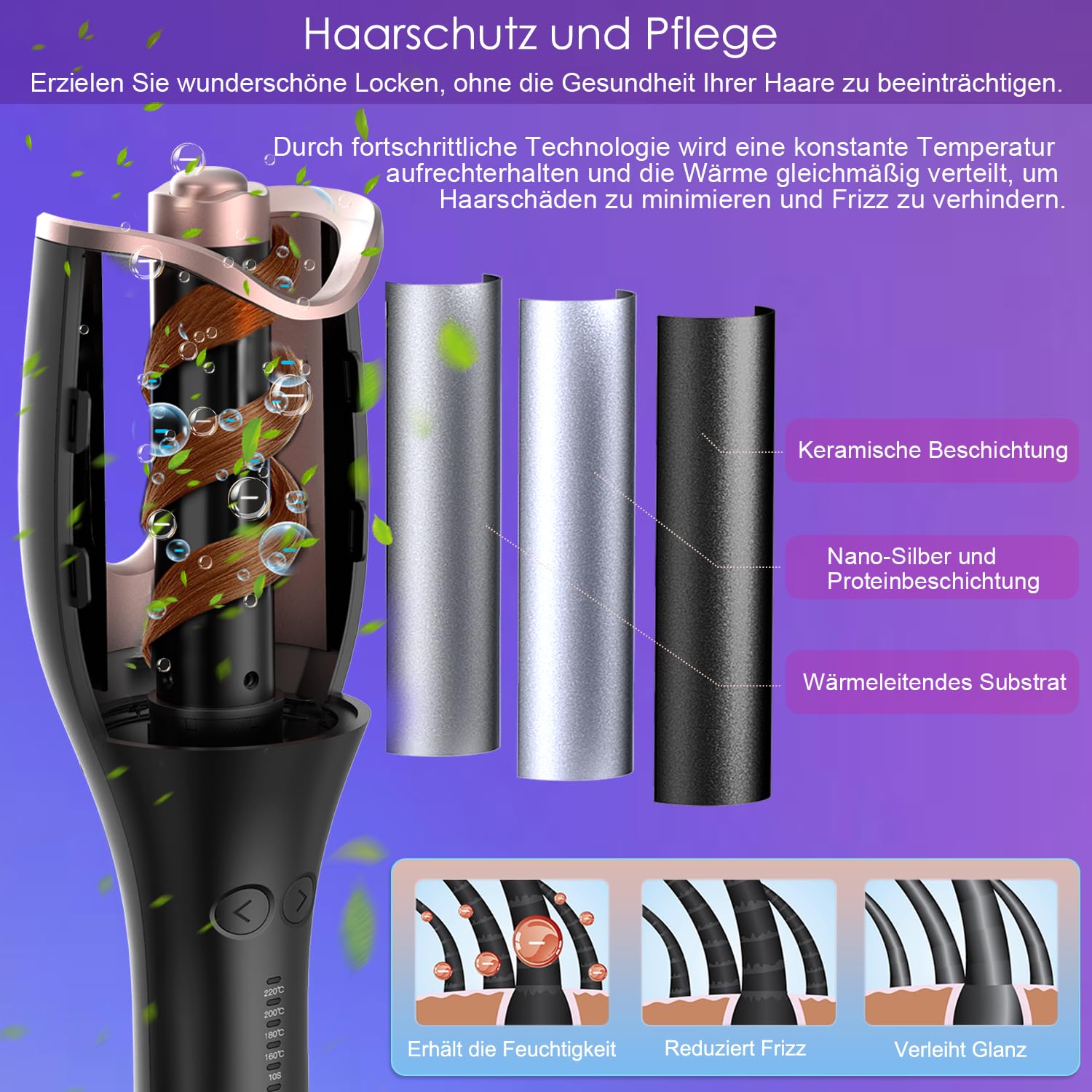 Detalle 2 de BUJIYI Lockenstab Automatisch 4 Temperaturen 💇♀