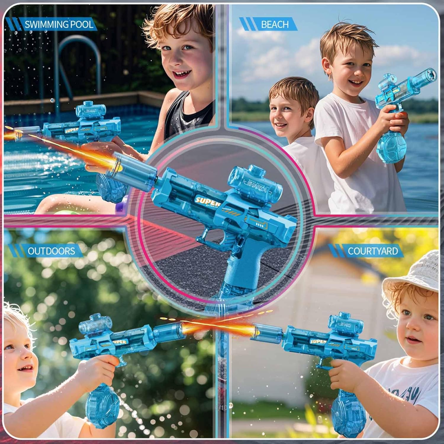 Thumbnail 6 de Electric Water Guns: High-Volume, Long-Distance Water Pistols with LED Lights (Blue)