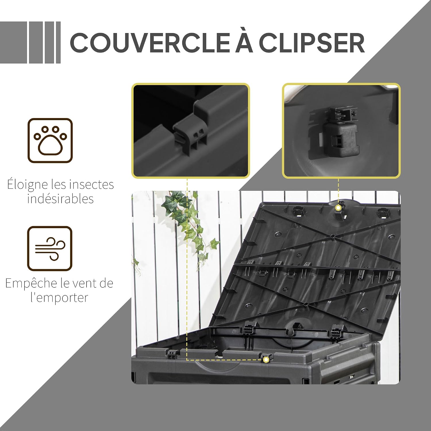 Thumbnail 5 de Outsunny Composteur de jardin 450 L en polypropylène noir – 80 aérations et 2 portes coulissantes